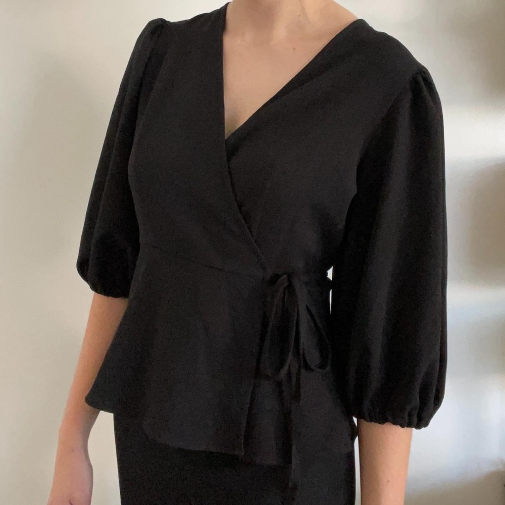 Ganni Women’s Heavy Crepe Wrap Black Blouse